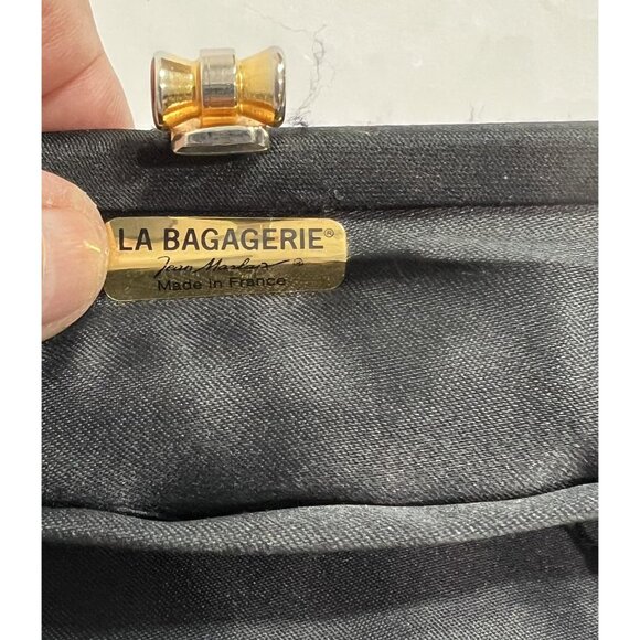 Vintage La Bagagerie Pleated Hinge Closure Handbag in Black - Picture 3 of 4